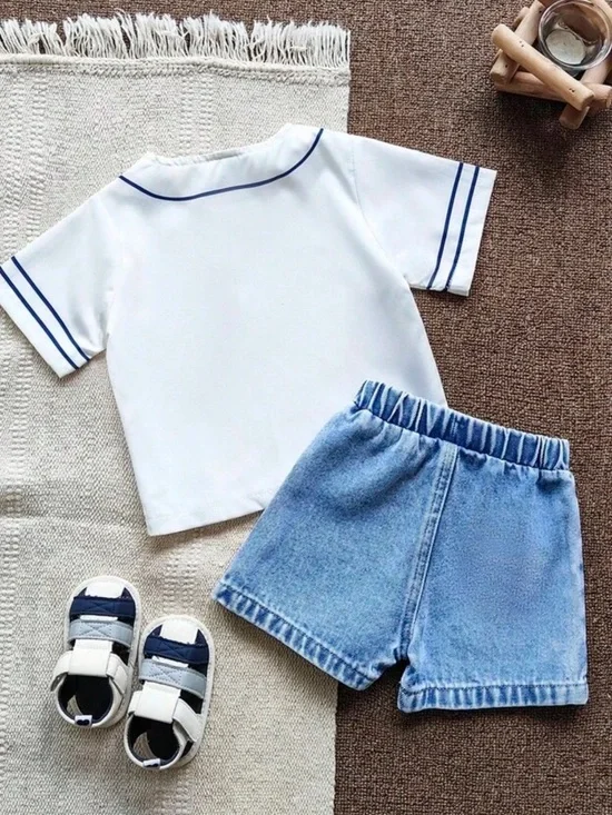 Toddler Boy New York Graphic Baseball Tee & Denim Shorts Set - 12-18M - Picture 2 of 7